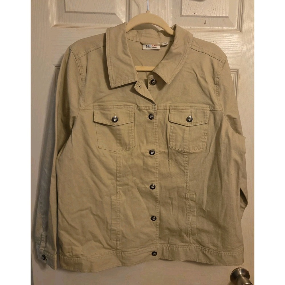 Denim & Co khaki button-front trucker jacket Size L